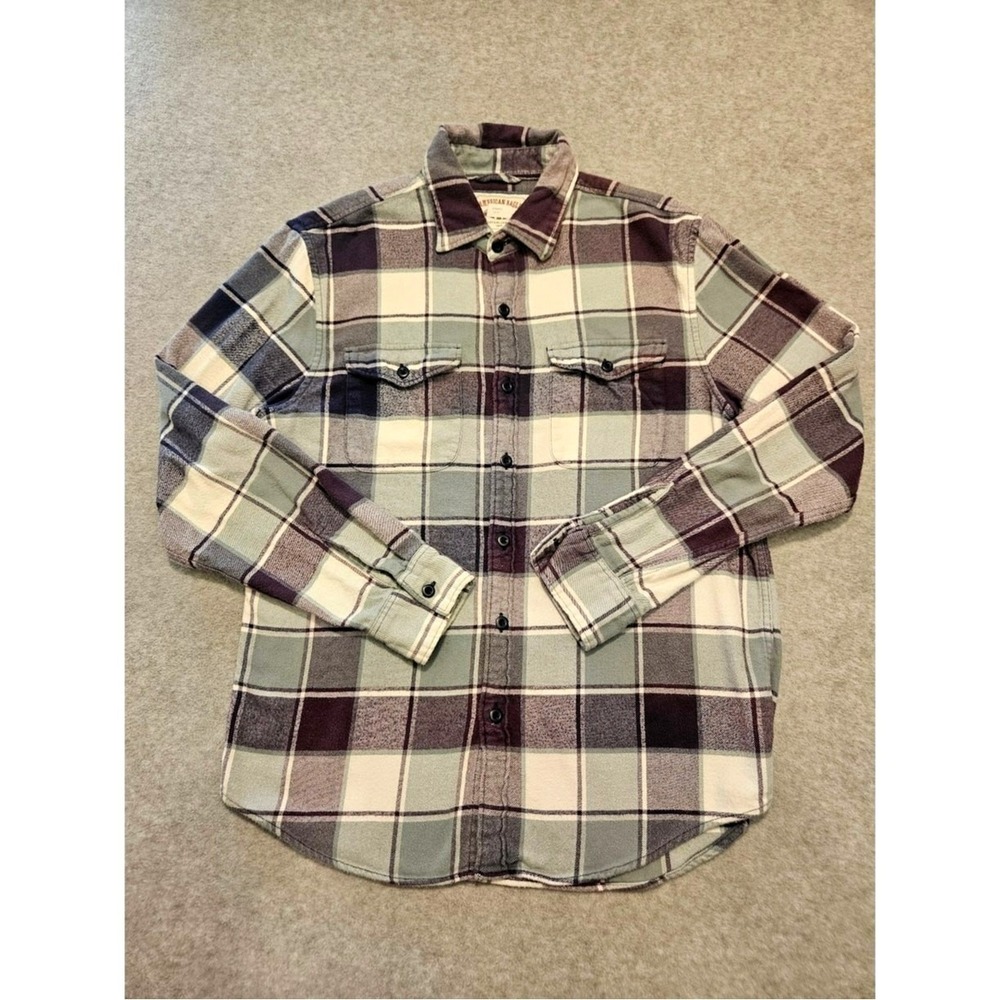 AMERICAN EAGLE | Shirt Men's / Unisex Medium Purple Plaid Flannel Button Down
